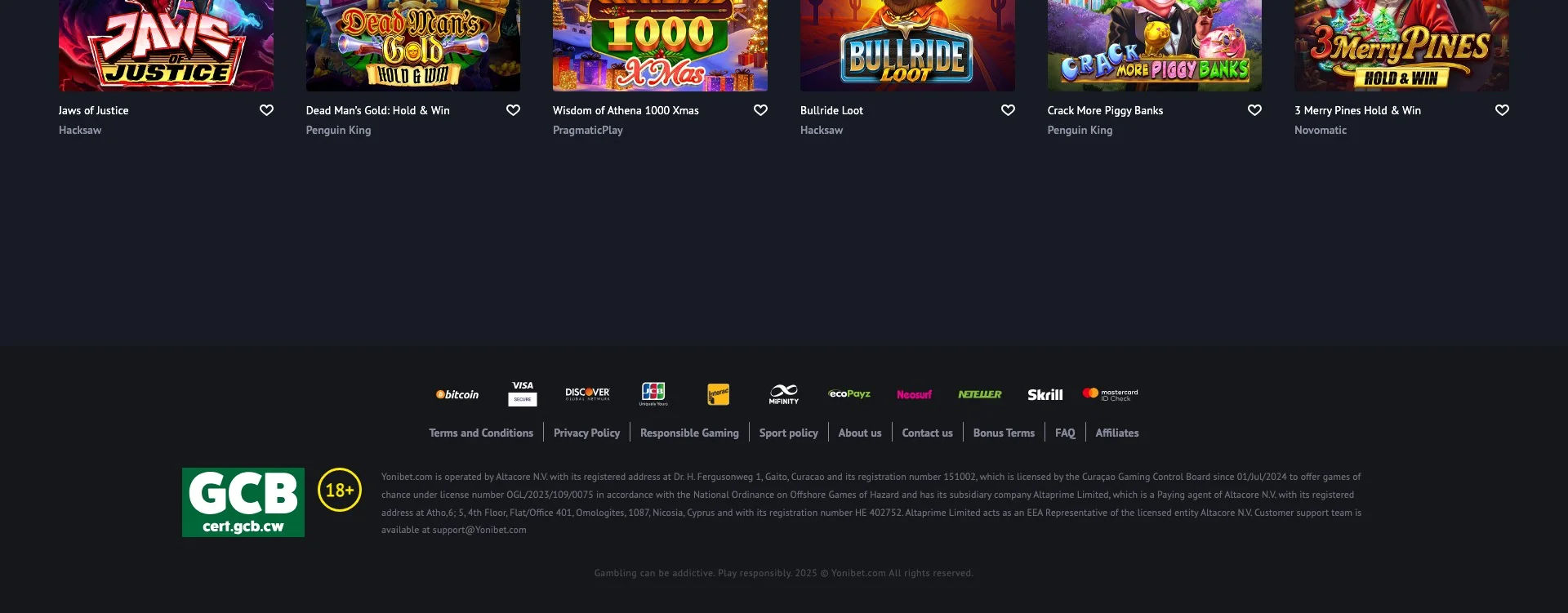 les bonus de Yonibet