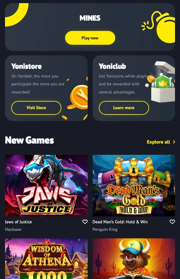 les jeux du casino Yonibet